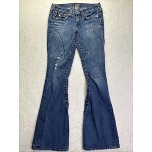 True Religion Jeans 'Joey' Women 29 Flare Low Rise Red Logo Button Flap Pkts